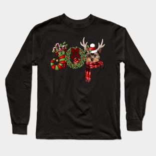 Christmas Joy Dwarf Stocking Reindeer YorkShire Terrier Long Sleeve T-Shirt